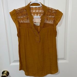 Sweet Wanderer Gold Short Sleeve Ruffle Blouse